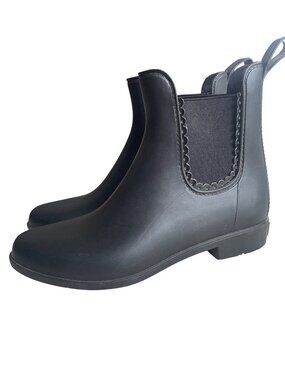 Jack Rogers Sallie Black Chelsea Boot Women's 7 Rain Boot Scalloped Rubber